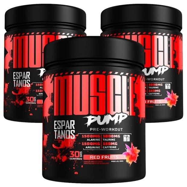 Kit 3x Pré Treino Muscle Pump Pre Workout 300g Espartanos Frutas Vermelhas