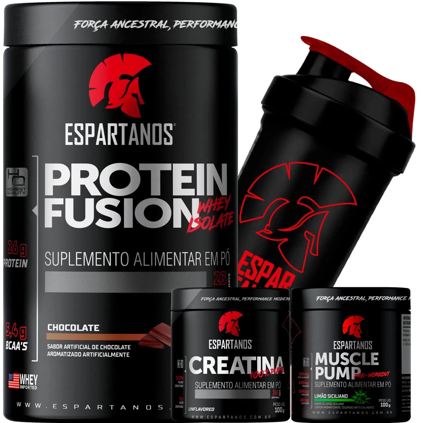 Whey Fusion + Creatina 100g + Pré-treino 100g + Shaker