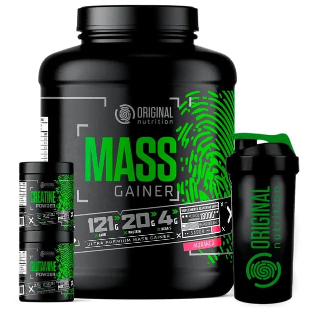 Kit Massa Hipercalórico MASS GAINER 1800g + Creatina 100g + Glutamina 100g + Coqueteleira - Original Nutrition