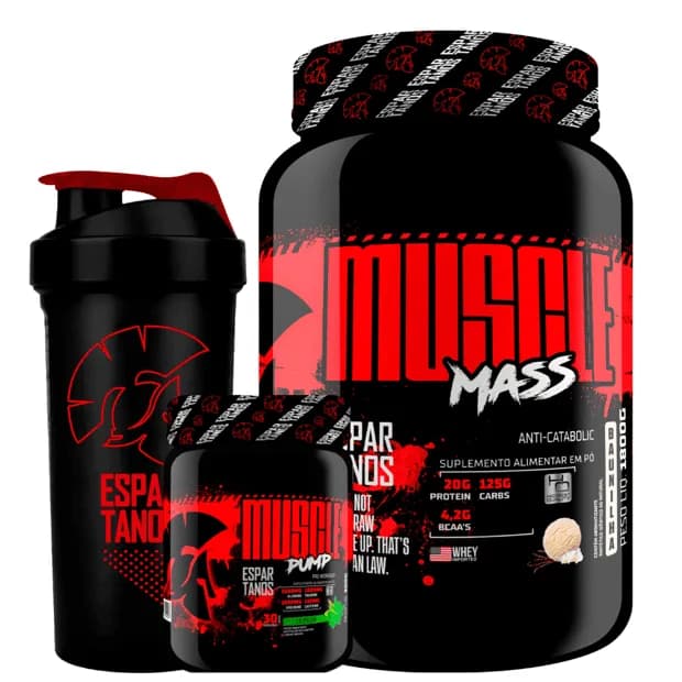 Hipercalórico Muscle Mass + Pré Treino Muscle Pump + Shaker